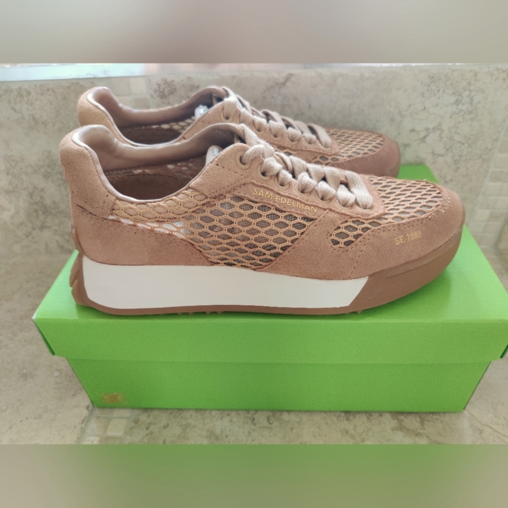 Sam Edelman Women's Layla Tan Suede Mesh Sneakers, NWT, 7